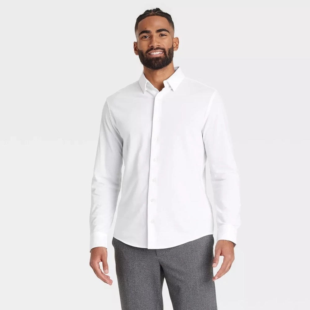 Men's Button-Down Shirt by Goodfellow & Co White Size L New Without Tags